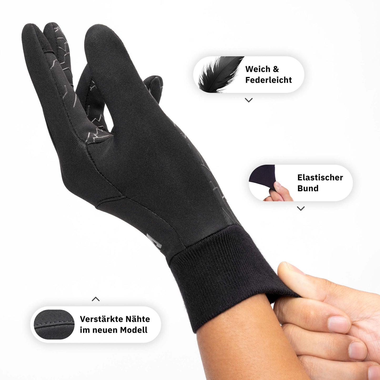 Thermo Handschuhe 2.0 + Thermo Mütze + Schlauchschal + Reflektoren Aufkleber - Alpensattel.de