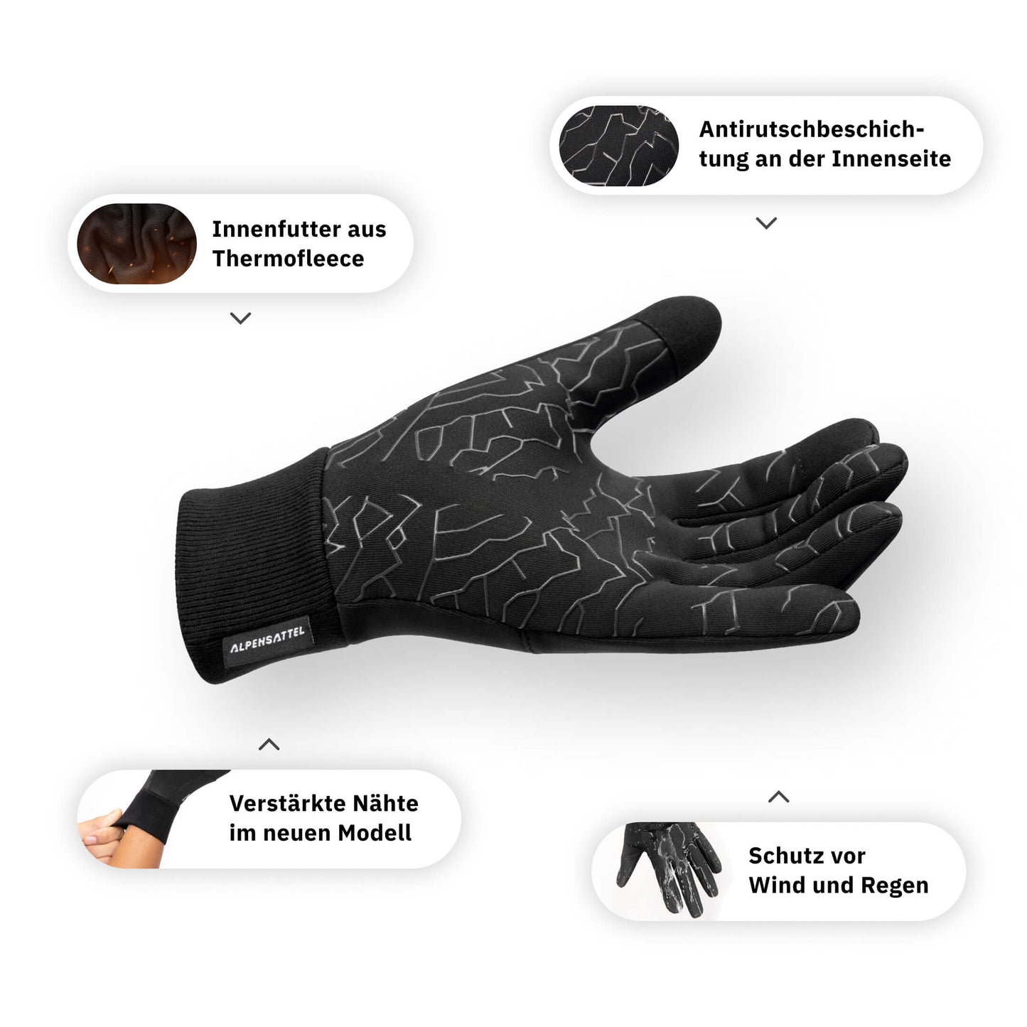 Thermo Handschuhe 2.0 + Thermo Mütze + Schlauchschal + Reflektoren Aufkleber - Alpensattel.de