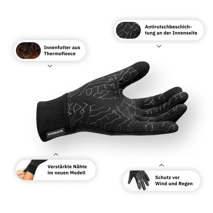 Thermo Handschuhe 2.0 + Thermo Mütze + Schlauchschal + Reflektoren Aufkleber - Alpensattel.de