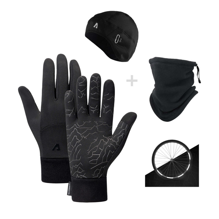 Thermo Handschuhe 2.0 + Thermo Mütze + Schlauchschal + Reflektoren Aufkleber - Alpensattel.de